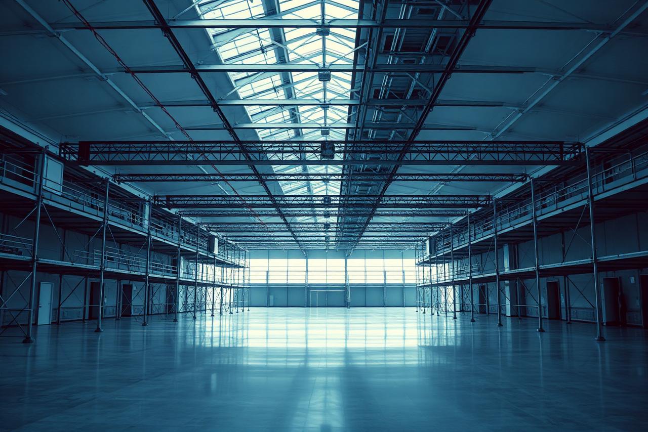 Leere Halle des BER Terminals mit Gerüsten